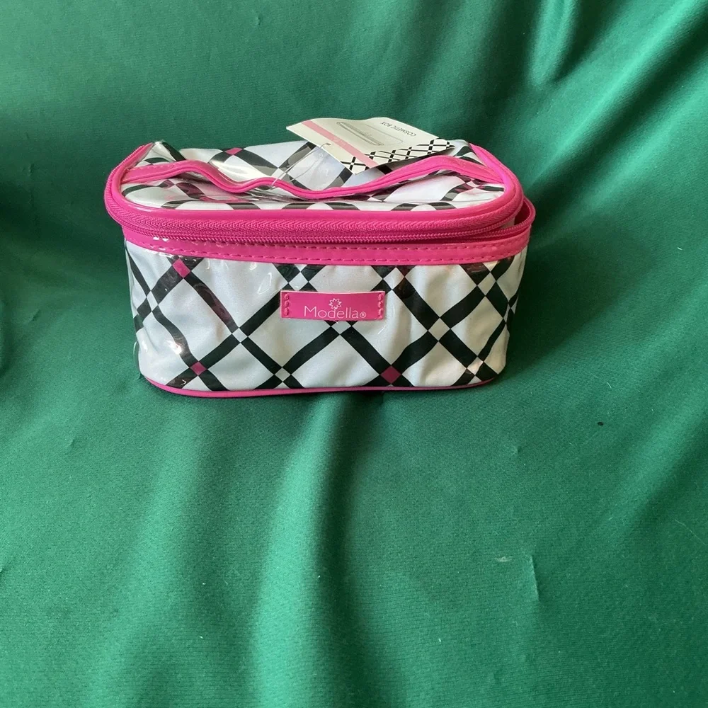 Modella Pink and Black Plaid Cosmetic Bag